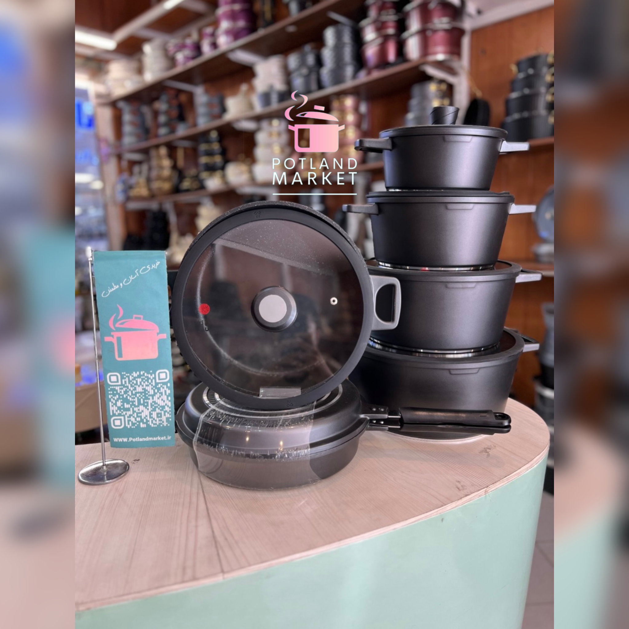 سرویس قابلمه گرانیتی 15 پارچه mgs مدل جرمن e رنگ مشکی